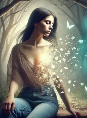 woman with parts of her body flying away illustrating soul loss that can be treated with soul retrieval